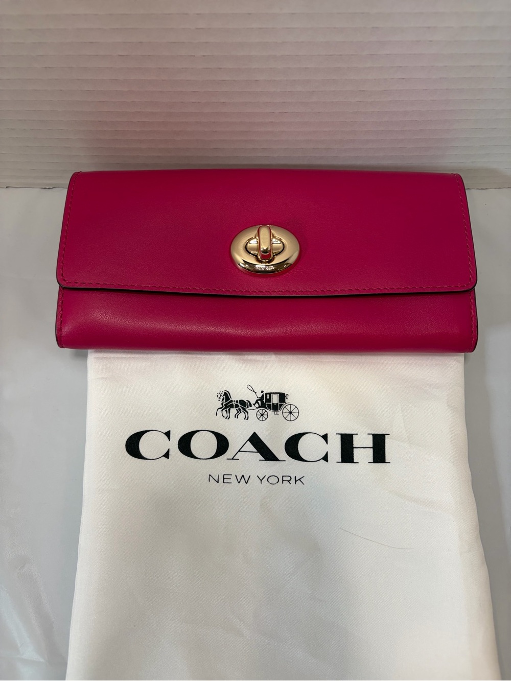 Coach Women's Pink Smooth Leather Turnlock Wallet